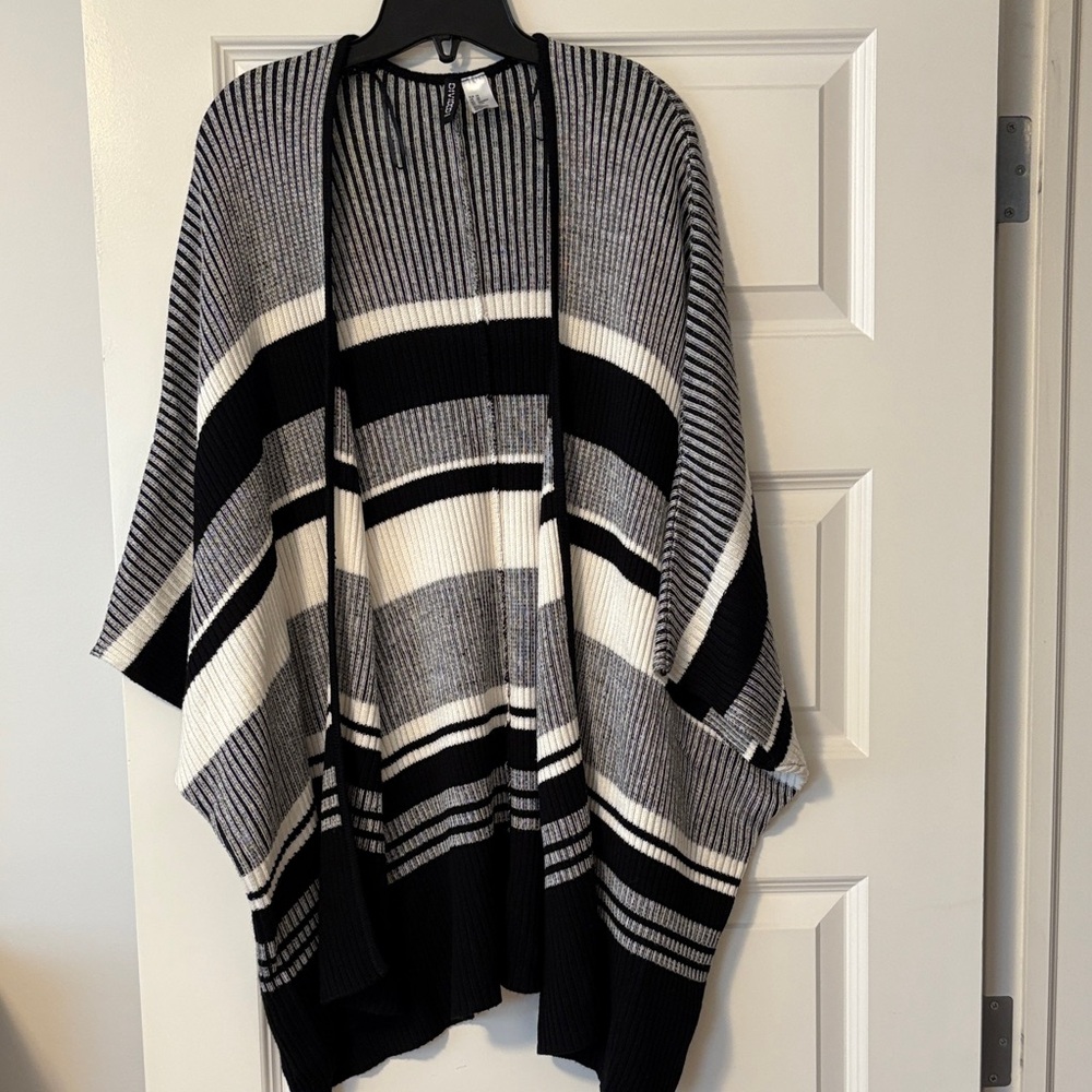 H&M Black and White Striped Poncho
